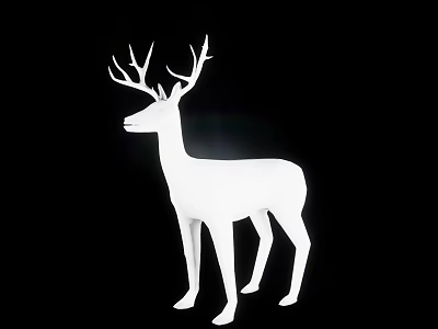 Modern White Deer Decorative Statue With Antlers Against Black Background 3d model