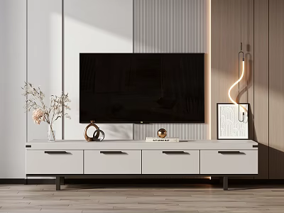 Modern TV Stand Design With TV Decorative Vase Lamp And Picture Frame 3d model