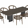 Modern Wooden Dining Table Set With Six Woven Chairs And Light Tabletop 3d model