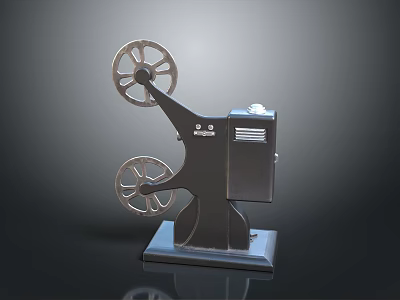 Vintage Film Projector Featuring Large Film Reels Black Body And Sturdy Base 3d model