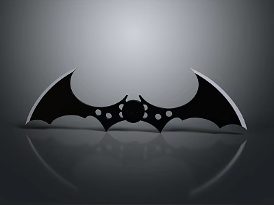 Black Bat Wing Shaped Weapon with Skull Decor and Reflective Metal Blade Design 3d model