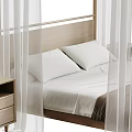 Modern Four Poster Double Bed With White Drapes And Light Colored Nightstands 3d model