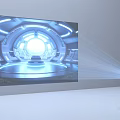 Modern Security Camera Placed on White Round Table with Gray Background