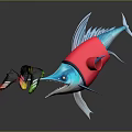 Vibrant Blue Fish Character In Red Clothing With Colorful Shoes On Dark Surface