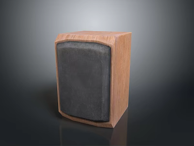 Compact Desktop Computer Speaker with Wooden Enclosure and Black Mesh Front Panel 3d model
