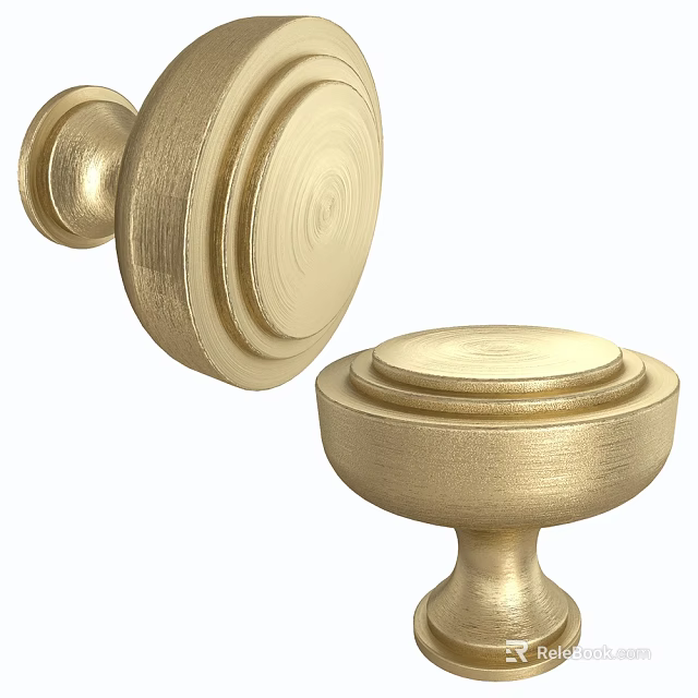 Golden Brass Door Knobs Featuring Decorative Design And Smooth Surface In Two Angles 3d model