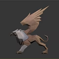 Low Poly Griffin Like Creature With Peach And White Feathers As Game Movie Character
