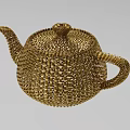 Golden Teapot With Intricate Woven Texture And Artistic Decorative Design Elements 3d model