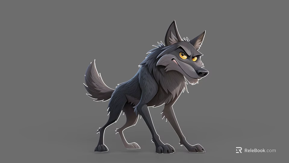 Cartoon Style Black Reptile With Yellow Eyes In Standing Pose On Gray Background 3d model 
