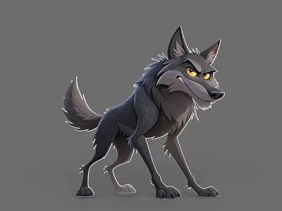 Cartoon Style Black Reptile With Yellow Eyes In Standing Pose On Gray Background 3d model