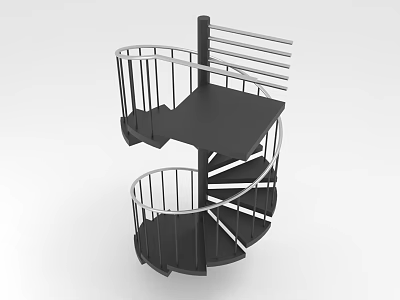 Modern Spiral Staircase With Black Steps Metallic Handrail Curved Railing And Central Column 3d model