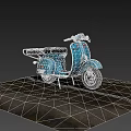 Vintage Blue Retro Scooter With Black Seat And Mountain Outdoor Background