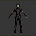 Game Movie Character In Black Outfit With Red Accents And Short Black Hair