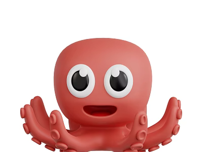 Cute Red Octopus Plush Toy With Big Eyes As Aquatic Animal Character 3d model