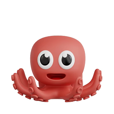 Cute Red Octopus Plush Toy With Big Eyes As Aquatic Animal Character 3d model