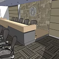 Modern Conference Room Interior Design With Long Table Comfortable Chairs And Stone Wall