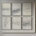 Abstract Paintings With Intricate Lines Six Panel Grid Display On Interior Wall 3d model