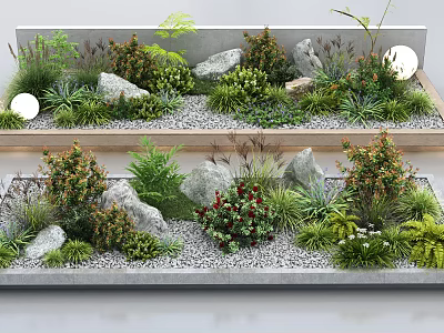 Tiered Flower Garden Design With Various Plants Shrubs Rocks And Gentle Lighting 3d model