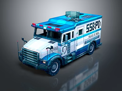 Blue And White Police Functional Vehicle With Markings And Lights 3d model