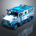 Blue And White Police Functional Vehicle With Markings And Lights