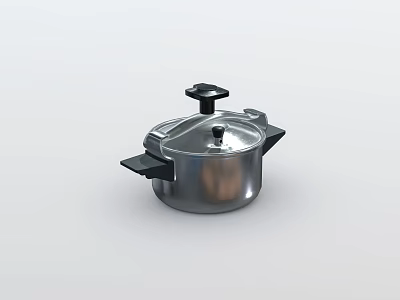 Durable Stainless Steel Silver Pressure Cooker With Black Handles And Lid 3d model
