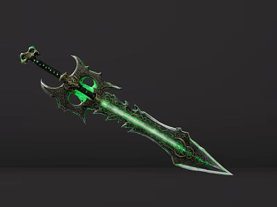Decorative Ornament Set with Elaborate Green Glowing Sword Design for Fantasy Decor 3d model