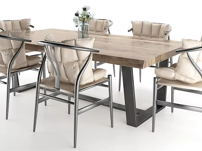 Modern Dining Table and Chair Combination Table and Chair Birch Oak Dining Room Dining Table Wooden Table Wooden Chair Table and Chair 3d model