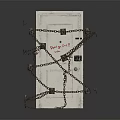 Locked Door Secured With Multiple Chains And Padlocks Featuring Red Dont Open Sign 3d model