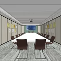Conference Room Interior With Long Table Chairs Projection Screen And Wall Posters 3d model