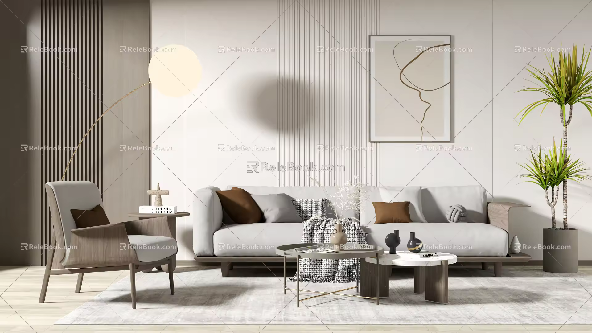 Nordic Sofa Coffee Table Combination 3d model