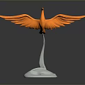Orange Phoenix Sculpture with Outstretched Wings on White Spiral Base in Modern Artistic