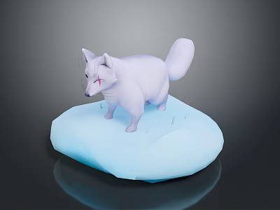 White Fox Game Movie Character With Red Eye Markings Standing On Ice Block 3d model