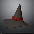 Gray Witch Hat With Pointed Top And Red Plaid Band For Halloween Costume
