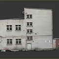 Two Story White Building Model With Blue Roof Multiple Windows Small Plant And Reflection