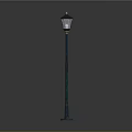 Vintage Street Lamp With Green Pole Black Lantern Shade And Gold Accents