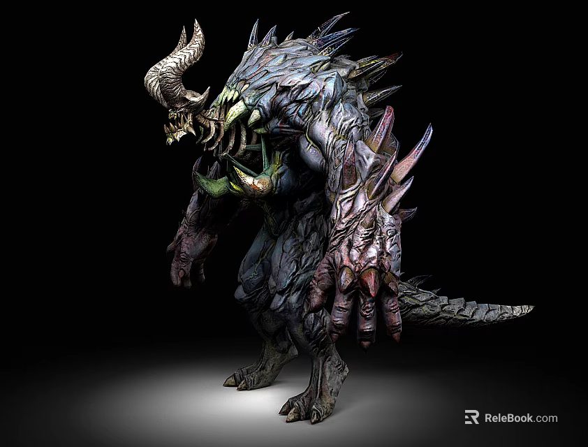 Fierce Game and Movie Character with Horns Scales Sharp Claws and Muscular Build 3d model 