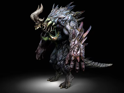 Fierce Game and Movie Character with Horns Scales Sharp Claws and Muscular Build 3d model