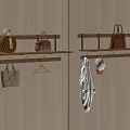 Organized Wall Mounted Shelves With Hanging Bags And Clothing On Wooden Wall