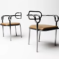Modern Dining Chairs With Metal Frame And Brown Leather Seat Circular Armrest Design