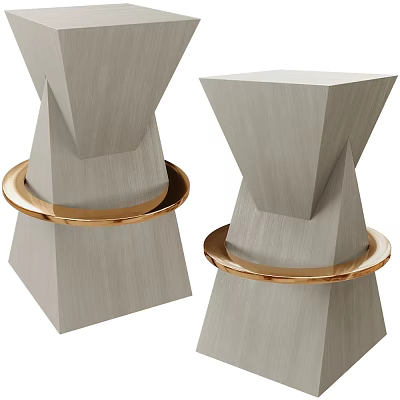 Modern Geometric Stools with Light Gray Finish and Decorative Gold Rings for Contemporary Interior 3d model