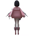 Short Black Haired Woman Wearing Sailor Uniform Red Bow Gray Skirt White Stockings Pink Shoes