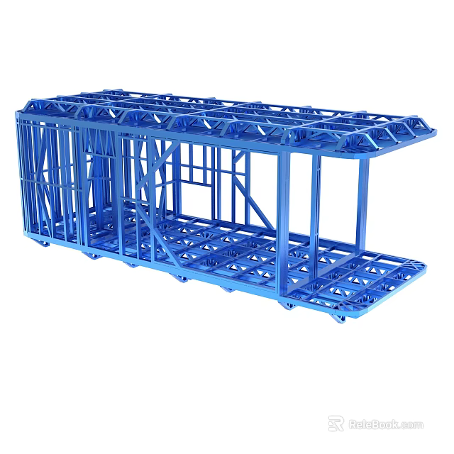 Blue Metal Frame Storage Trolley with Multi layer Structure and Wheels 3d model 