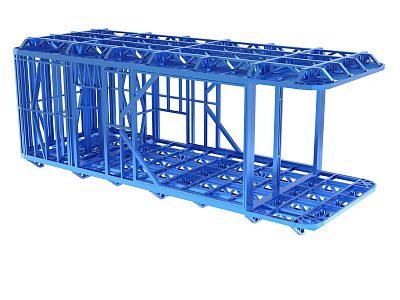 Blue Metal Frame Storage Trolley with Multi layer Structure and Wheels 3d model