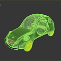 Futuristic Small Green Car With Yellow Wheels Transparent Roof Doors And Red Logo