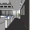 Modern Public Office Workspace Interior With Cubicles Computers Large Windows And Indoor Plants 3d model