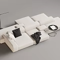 White Modular Sectional Sofa with Black Pillow Throw Blanket Floor Lamp and Side Coffee Table 3d model