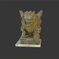 Traditional Stone Lion Statue With Carved Mane And Claws On Marble Base