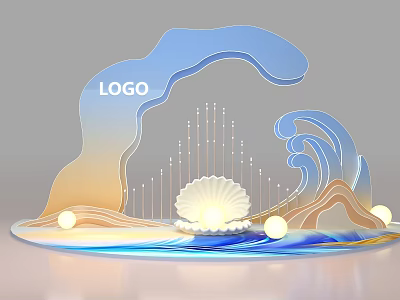 Creative Wave Shaped Photo Spot With Seashell Centerpiece Lighting Spherical Balls And Colorful Design 3d model