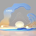 Creative Wave Shaped Photo Spot With Seashell Centerpiece Lighting Spherical Balls And Colorful Design