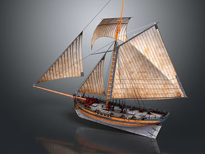 Model Sailboat With Detailed Wooden Hull And Classic Canvas Sails 3d model
